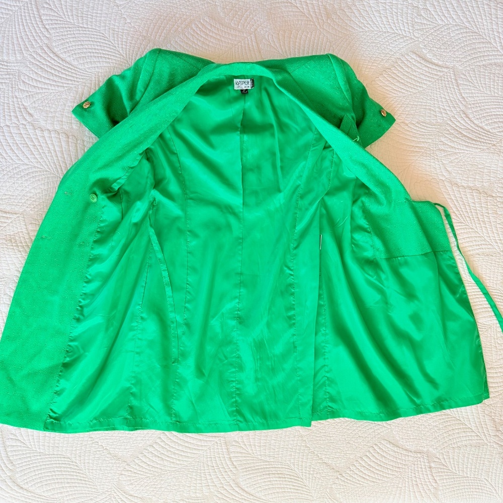VTG 80s Kelly Green Double Breasted Blazer Power Dress Corporate Chic Kasper 4P - Picture 9 of 16
